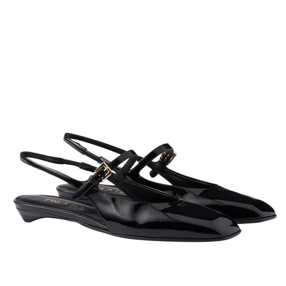 PRADA Modellerie Square Toe Mary Jane Leather Slingback Flat Sandals Shoes - Picture 2 of 16